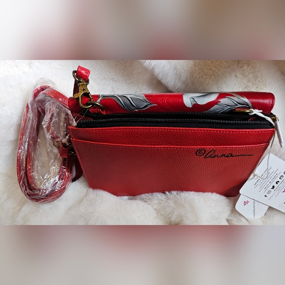 Anna By  Anuschka Hand painted leather Four in one crossbody Color Red